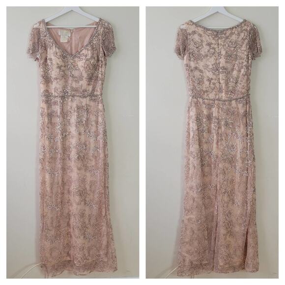 Victoria Royal Vintage Beaded Lace Champagne Gown - Picture 2 of 16